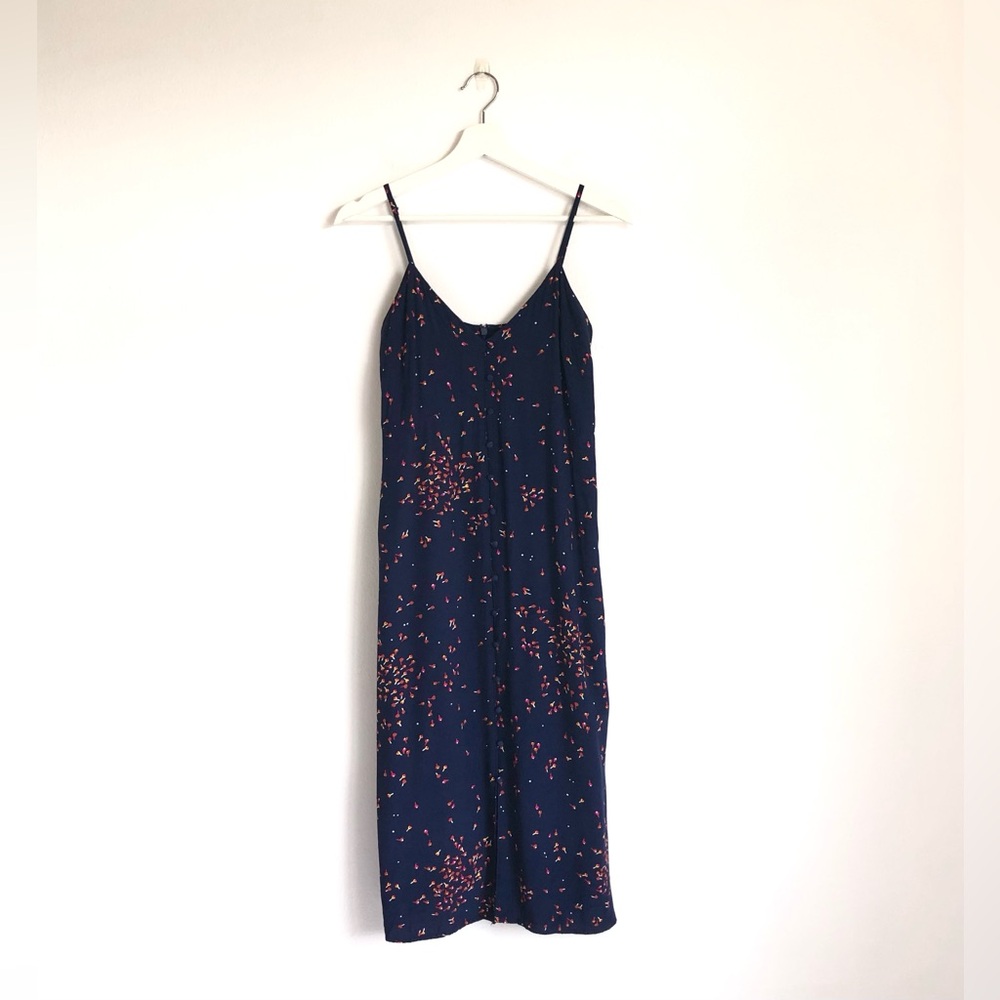 Gap Navy Blue Abstract Floral Dandelion Button Front Midi Dress Size 2